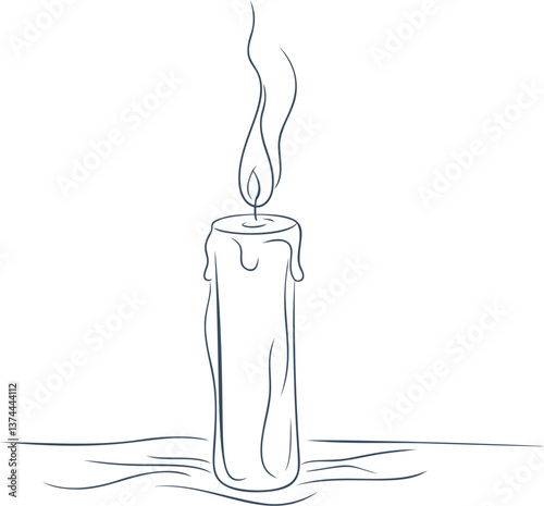 Line art of candle with flame and melting wax, minimalist vector illustration. Vector illustration
