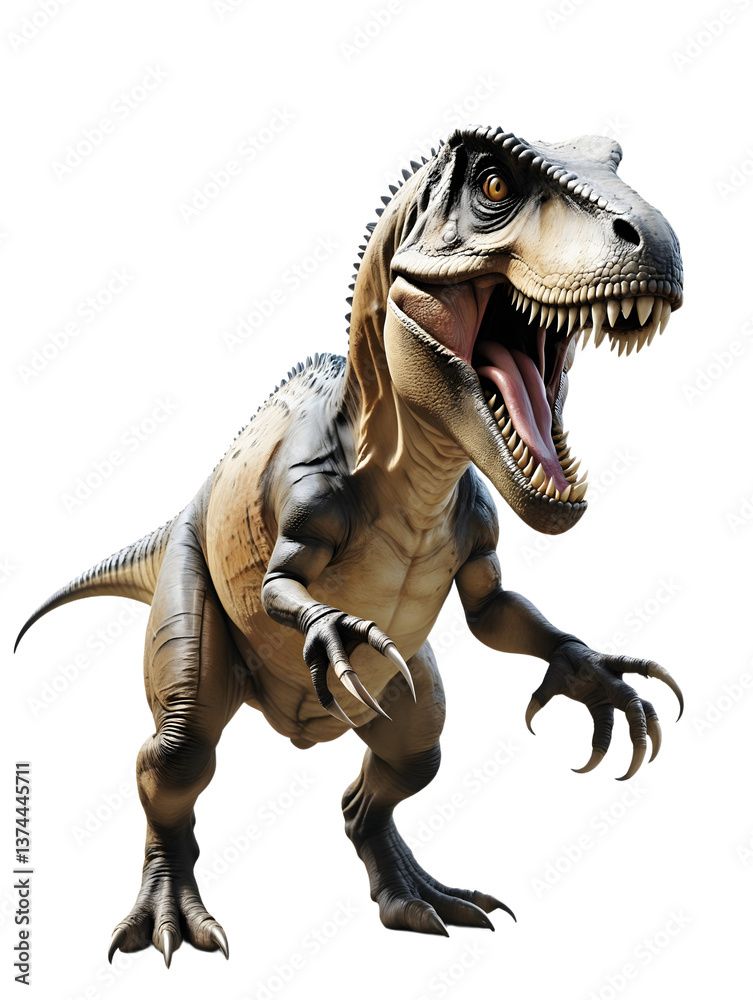 Fototapeta premium A stylized velociraptor dinosaur with an open mouth and sharp teeth