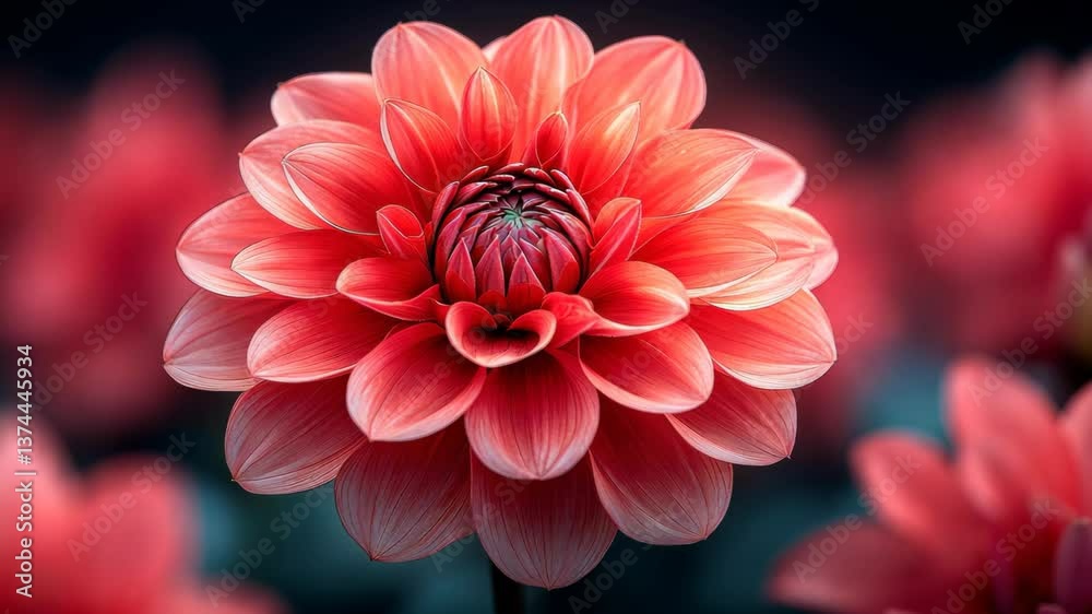 Vibrant red dahlia flower in full bloom amidst blurred background