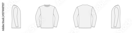 Casual long sleeve tshirt front and side back view. Sketch shirt unisex pattern for everyday wear and sports