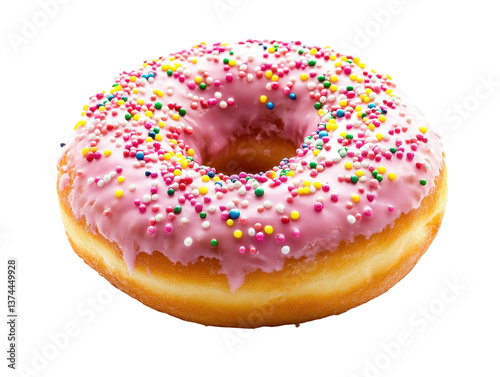 Isolated Pink Frosted Donut with Sprinkles