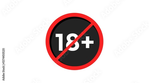 Adult Contents Warning Sign, Mature Contents, 18+ Sign Symbol 4k Motion Graphics Video Footage with Alpha Channel