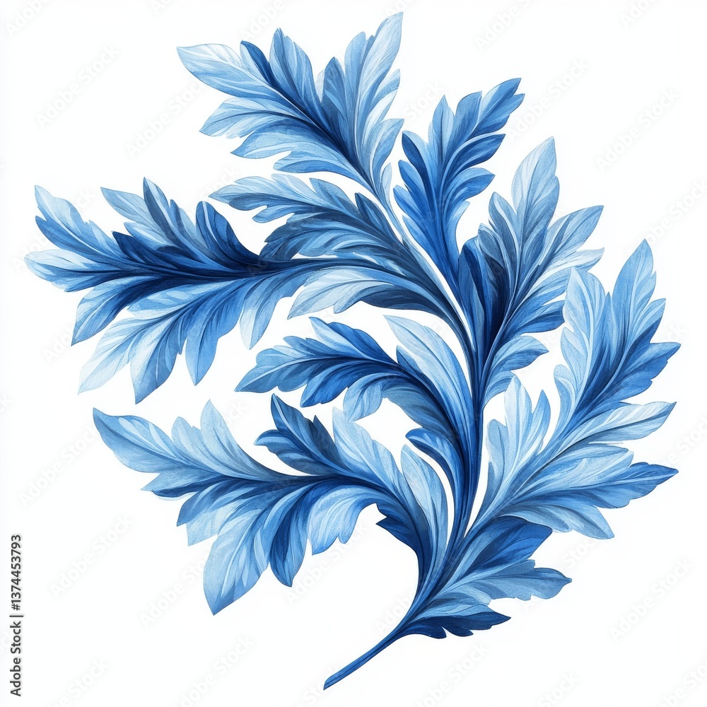 Obraz premium A Majolica tile with a blue floral pattern, isolated on a white background, featuring Talavera-style navy blue floral ornamentation. This tile is characteristic of traditional Portuguese and Spanish