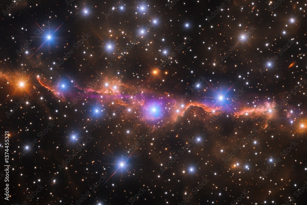 Fototapeta premium This photo showcases a vibrant space filled with numerous stars creating a captivating and fascinating sight A vivid pattern of space dust and interstellar clouds .