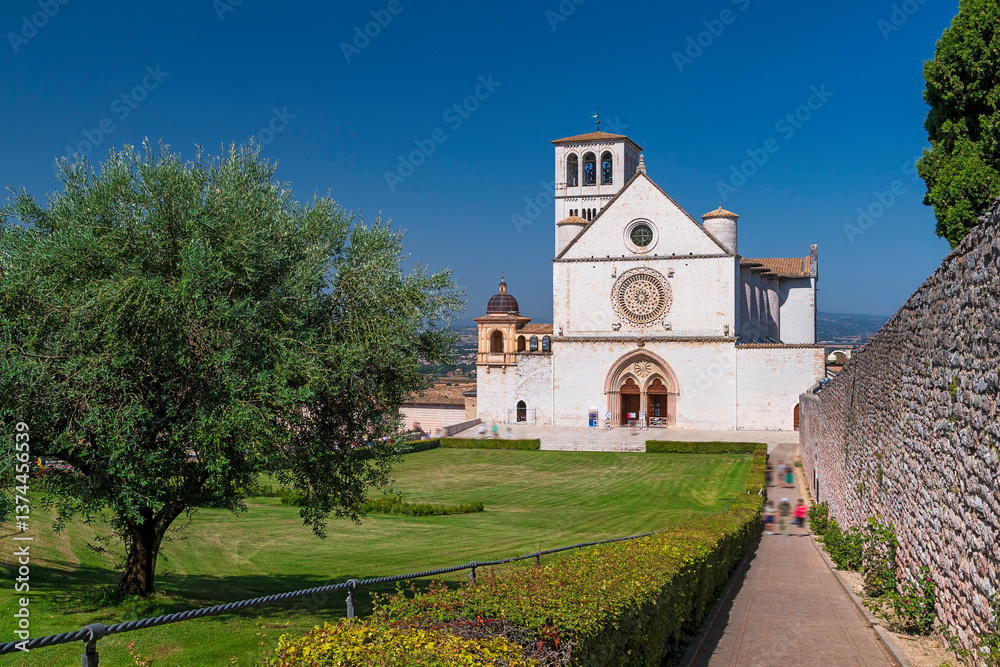 Cathedral of Assisi in summer at Umbria in Italy