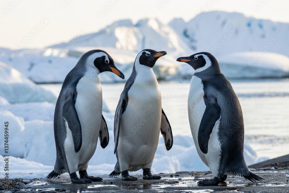 Fototapeta premium penguins in natural ice landscape 