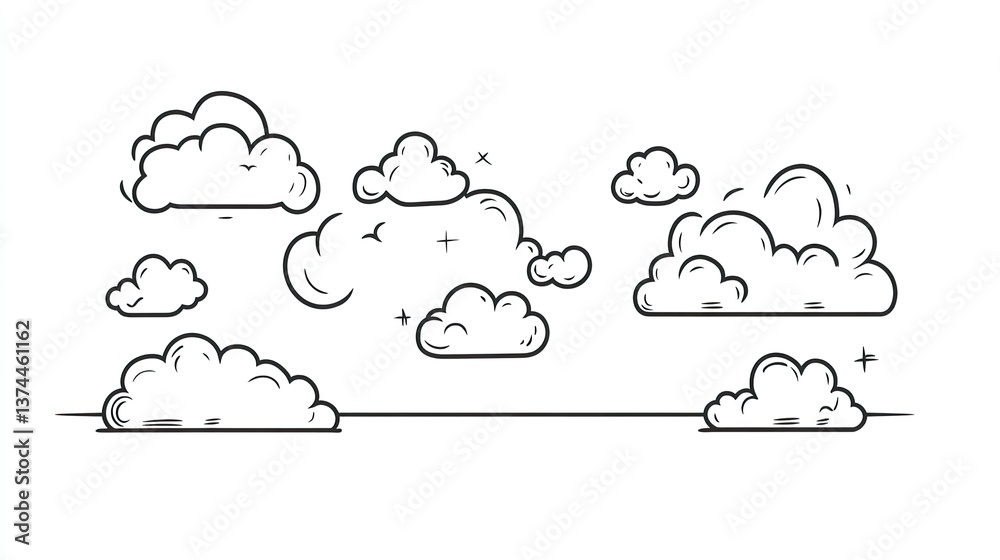 Flat Vector Clouds Illustration: Bold Minimalist Design, Simple Sky Graphics, Modern Weather Icon Set, Clean Line Art Cloudscape, Graphic Design Elements.
Flat Vector Clouds Illustration: Bold Minimalist Design, Simple Sky Graphics, Modern Weather Icon Set, Clean Line Art Cloudscape, Graphic Design Elements.