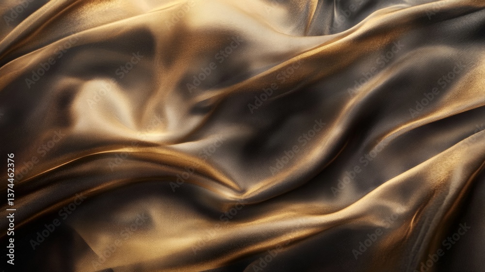 Fototapeta premium Closeup of golden satin fabric with flowing folds