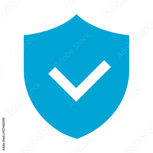 Right mark with protect shield vector flat blue  icon on white background. 