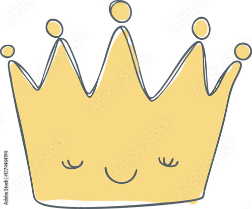 Yellow smiling crown cartoon with sleepy eyes