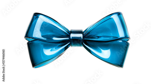 Glassy blue bow tie with wavy reflections, cut out transparent