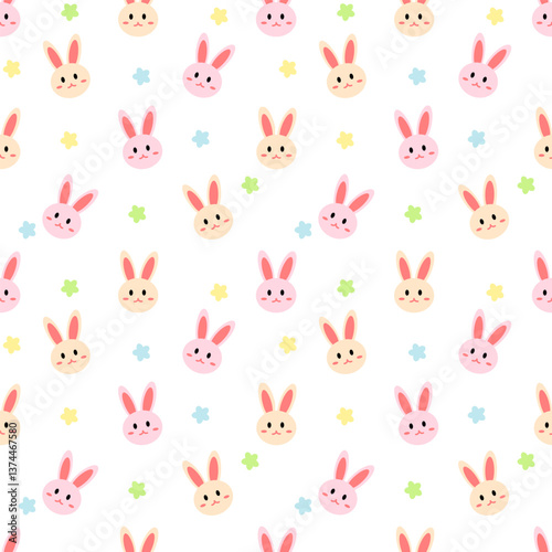 seamless pattern with bunny and flowers for easter holiday background or wrapping paper printing