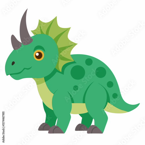 Cartoon funny triceratops dinosaur. Style for kids.Colorful vector illustration on white background.