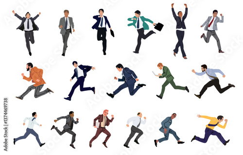 Set of Business characters running vector isolated