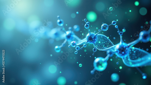 A detailed representation of a molecule structure with glowing blue orbs, symbolizing scientific research or GLP-1.