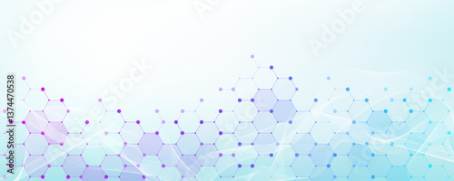Molecular abstract structure and genetic engineering DNA. Healthcare and medicine background concept. Scientific research background. Wave flow. Innovation pattern. Vector illustration.