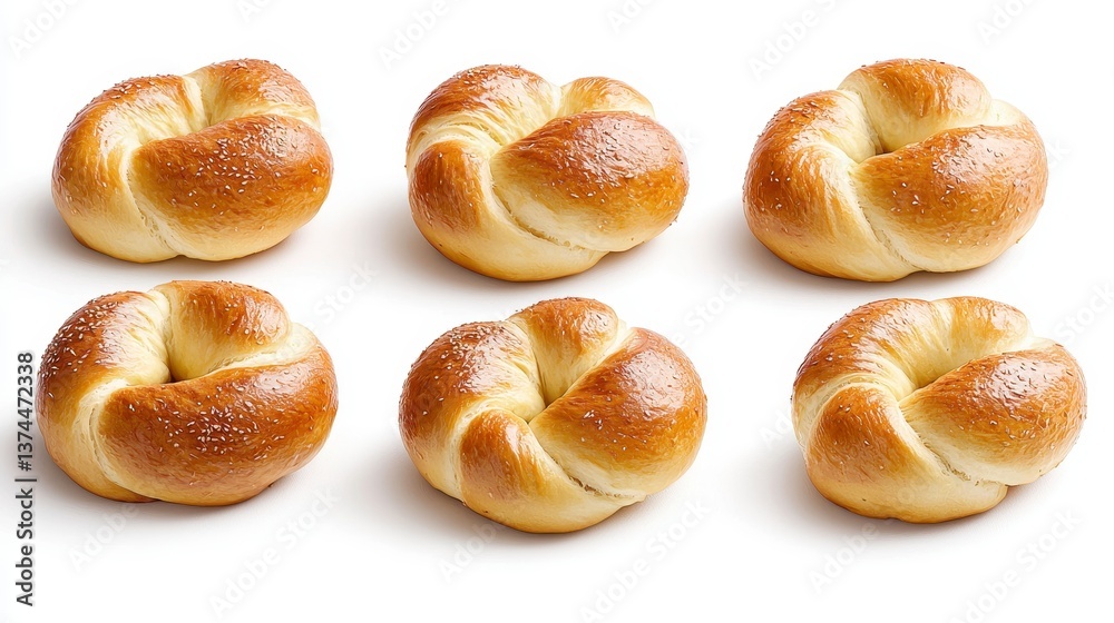 High quality realistic photo of a variety of pretty bagels isolated on white background for culinary photography use High quality realistic photo of a variety of pretty bagels isolated on white background for culinary photography use