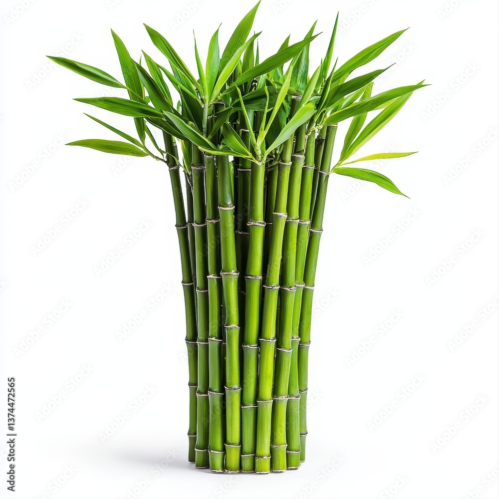 Fototapeta premium A tall bamboo plant reaching for the sky captured against a clean white background highlighting its height and beauty