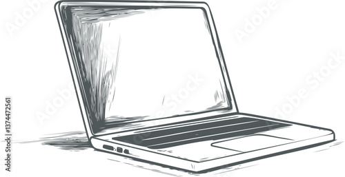 Black and white laptop sketch with open
