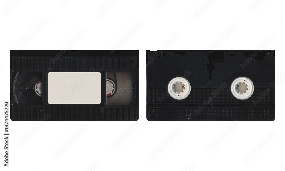 Obraz premium VHS videocassette, mockup with front and back sides on white background with blank space for mockup