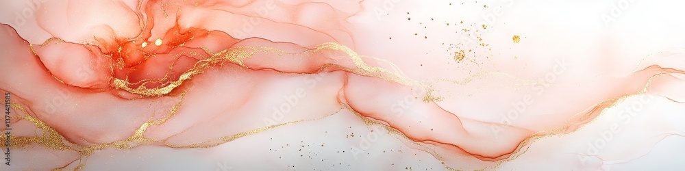 Obraz premium Abstract Liquid Marble Background, Alcohol Ink Technique. Golden Swirls And Pastel Rose Colors