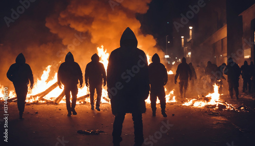hooded figures amidst multi...