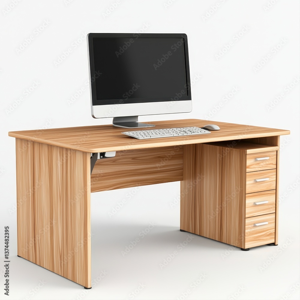 Realistic computer desk with monitor set up for productive work environment in modern home office setting