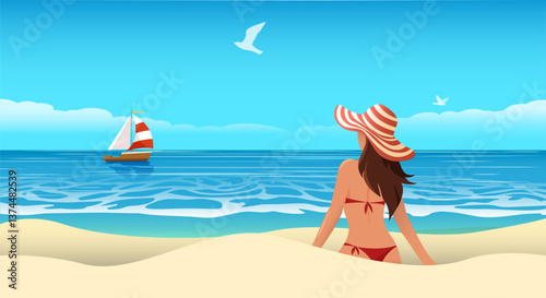 Woman relax on sea sand beach