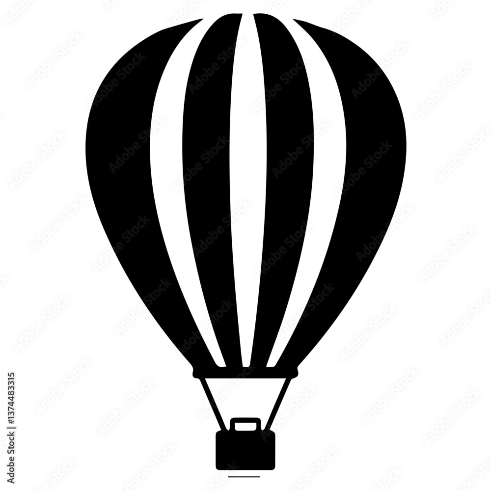 Fototapeta premium Hot air balloon with basket isolated on background. Travel, adventure, flight in sky concept. Vector flat design