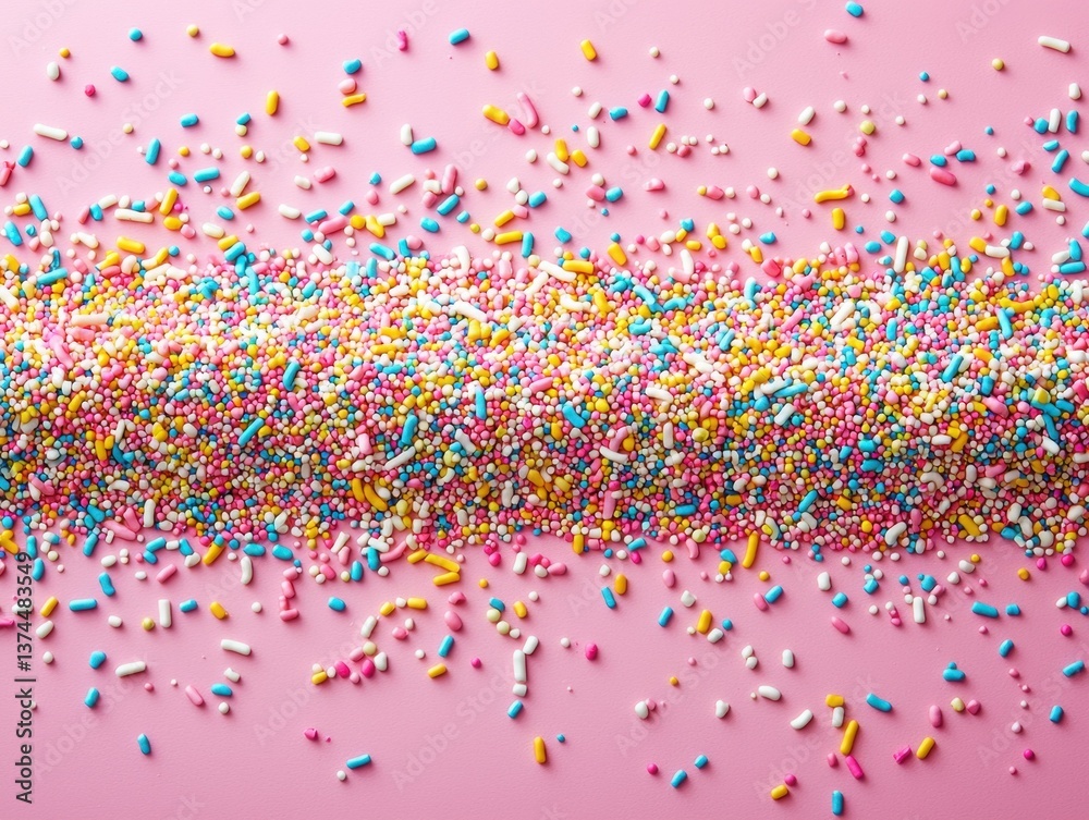 Sweet Sprinkles Fiesta: A vibrant explosion of colorful sprinkles artfully scattered on a soft, pastel-pink canvas, creating a delightful spectacle of sugary delights and textures. Sweet Sprinkles Fiesta: A vibrant explosion of colorful sprinkles artfully scattered on a soft, pastel-pink canvas, creating a delightful spectacle of sugary delights and textures.