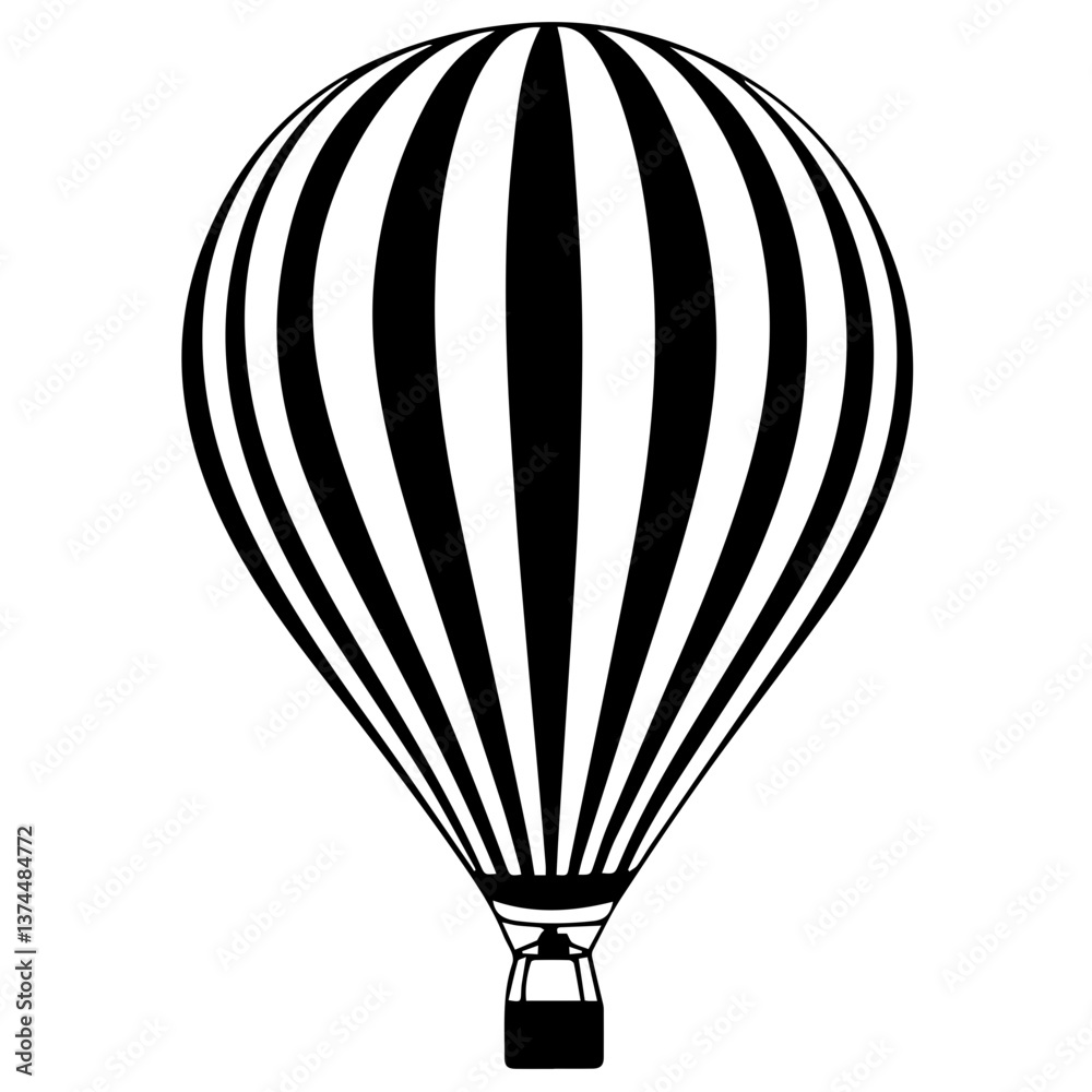 Obraz premium Hot air balloon with basket isolated on background. Travel, adventure, flight in sky concept. Vector flat design