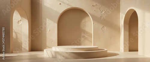  Elegant Product Stand on a Minimalist, Cream Colored Platform