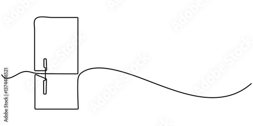 One line drawing of refrigerator in retro style. Continuous line drawing of Home appliance, fridge, One continuous line illustration of a refrigerator, isolated on white background. 