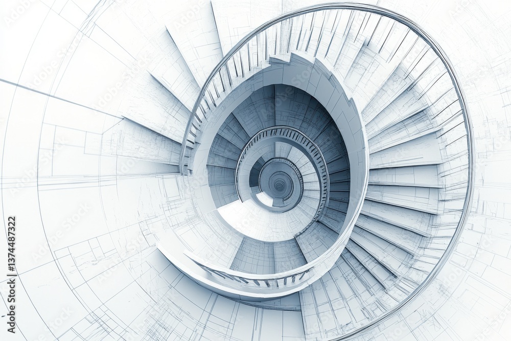 Fototapeta premium This photo shows a detailed drawing of a spiral staircase located inside a building An architects design studio showcasing advanced construction software .