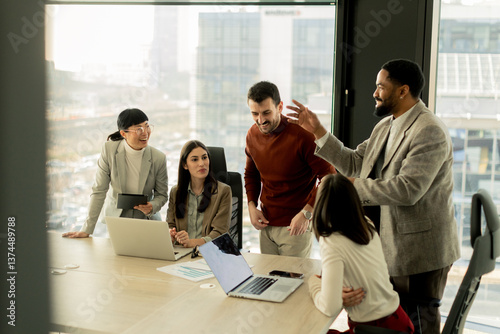 Team collaborates in modern...