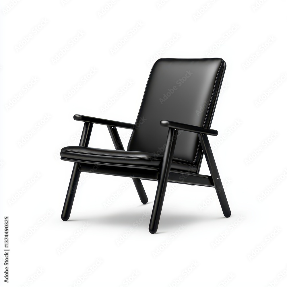 Elegant high-quality image of a luxurious black leather folding chair isolated on a white background for display