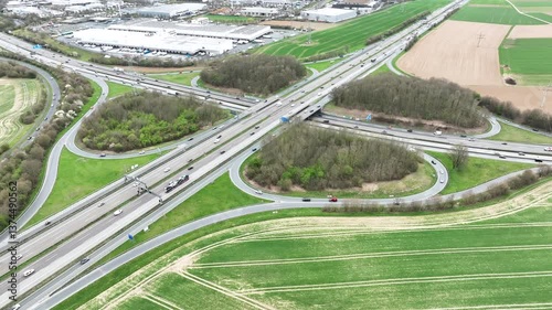 Aerial view of a large cloverleaf interchange - German highway A5 nearby Frankfurt