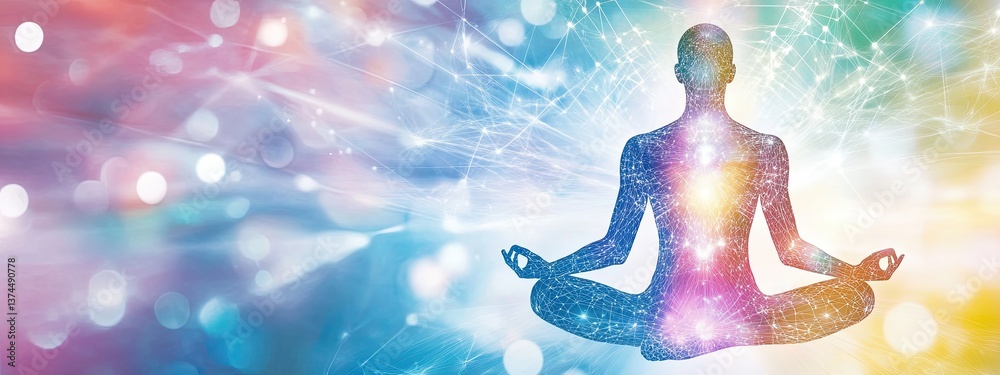 Fototapeta premium soul body spirit human spiritual astral universe aura energy light. soul body spirit meditation death space being dream heaven man god art cosmic figure yoga rebirth galaxy abstract chakra cosmos zen