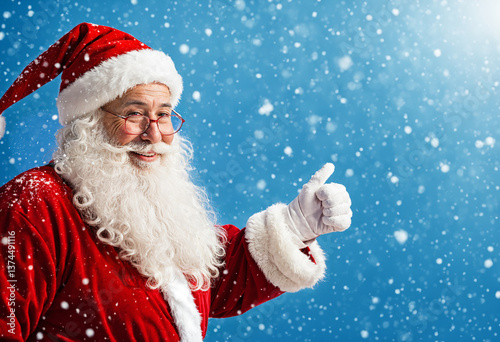 santa claus thumbs up in snow