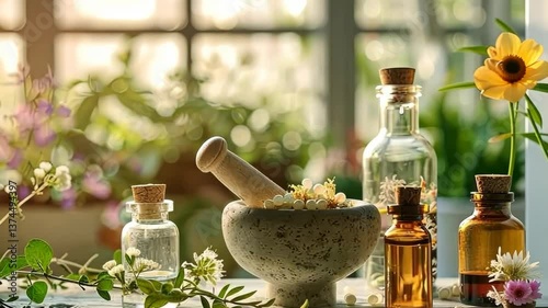 Medicinal herbs and alternative medicine. Selective focus. nature.