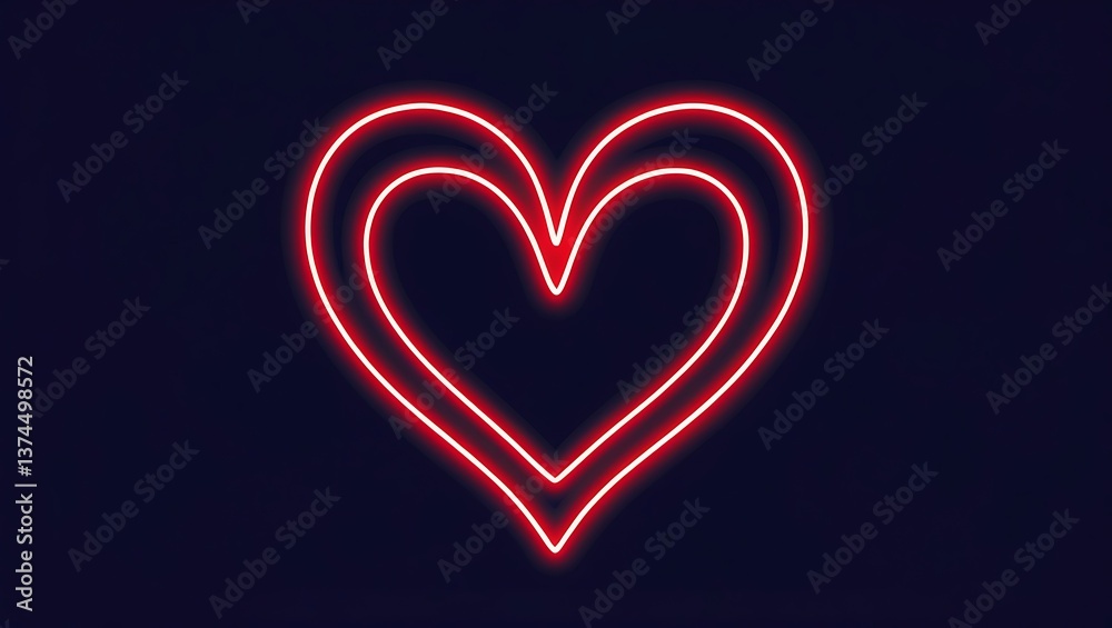 Red neon heart shape glowing against a solid black background Red neon heart shape glowing against a solid black background