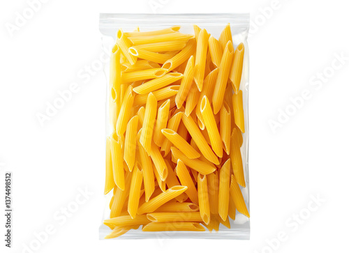 transparent package with penne pasta