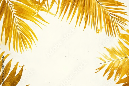 Elegant hand drawn watercolor design featuring gold palm leaves on a white background