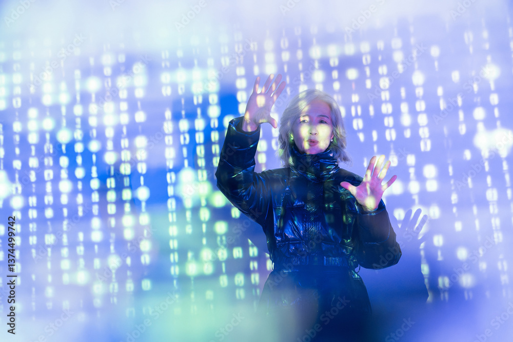 custom made wallpaper toronto digitalElderly asian woman explores the virtual metaverse world