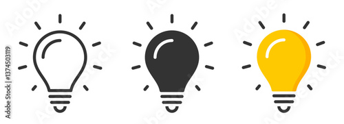 Bulb light icon. Lamp line icon set. Light bulb, electricity, shine. Idea lamp icon collection.