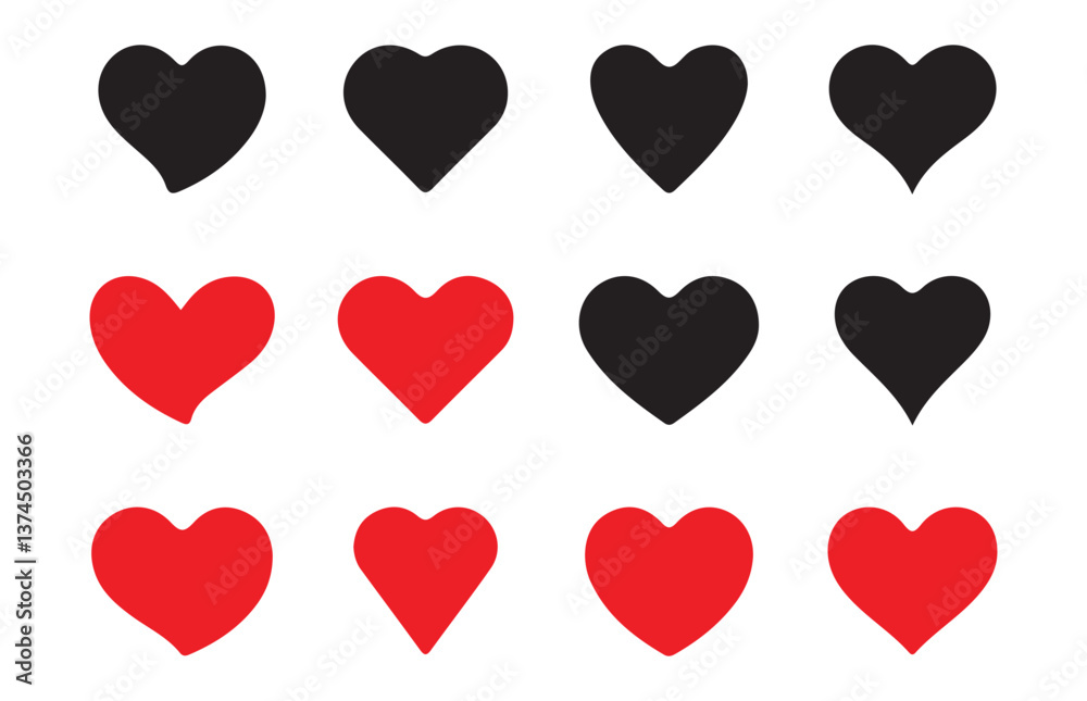 Heart vector set. Various simple red vector heart love icon. Vector illustration eps 10 Heart vector set. Various simple red vector heart love icon. Vector illustration eps 10