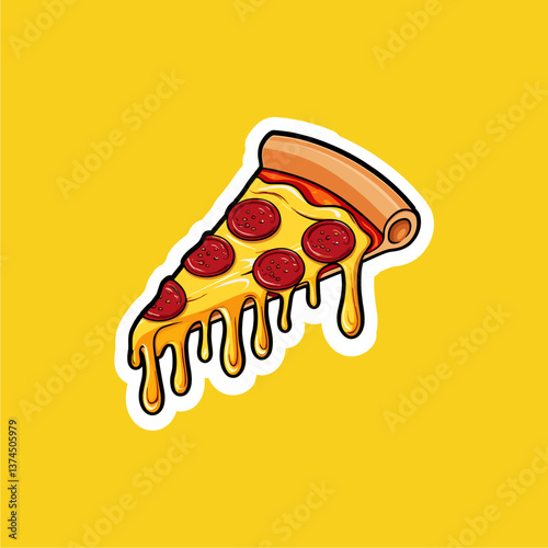 Simple Vector Illustration of Golden Crispy French Fries in a Red Paper Package with Orange-Colored Funchose