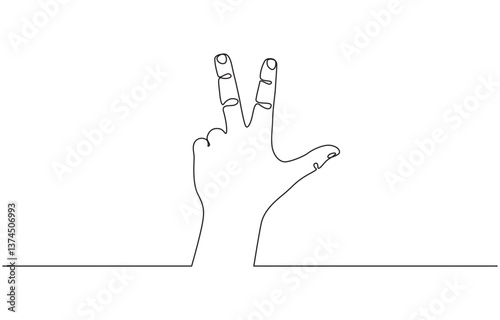 Three fingers icon. Continuous outline of a Three fingers icon, Number three Hand gesture language alphabet continuous line drawing design. Sign and symbol of hand gestures.