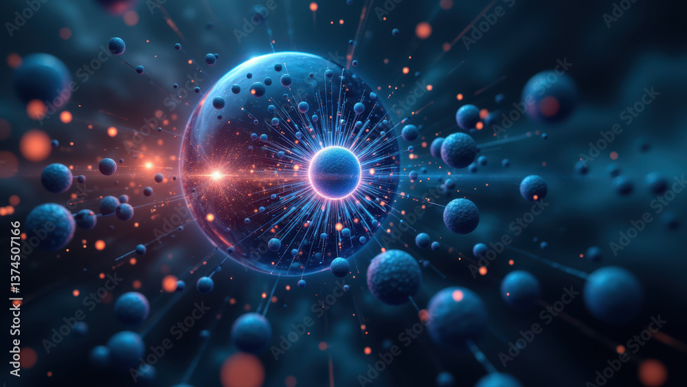 Fototapeta premium 3D rendering of a detailed molecular model with GLP-1 structure at its core, set against an abstract cosmic backdrop.