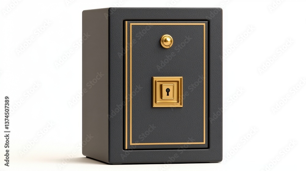 Elegant Black Safe with Golden Accents and Keyhole Design Elegant Black Safe with Golden Accents and Keyhole Design